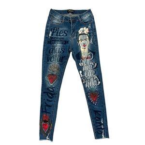 Denimland Jeans Frida Kahlo Design Painted all over legs Size S